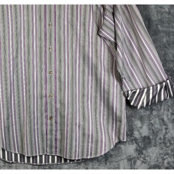 ETRO Milano Shirt Men Size 44 Gray Stripe Flip Cuff - Picture 8 of 10